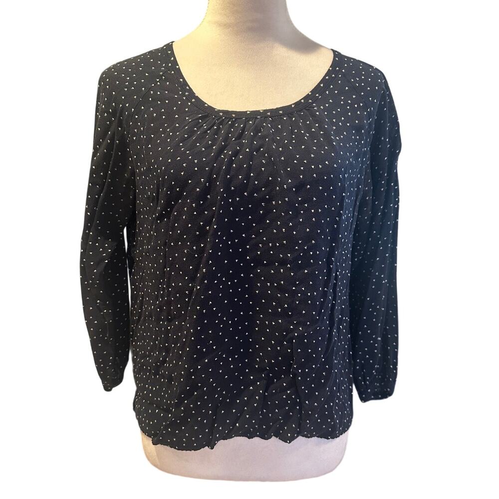Ann Taylor Loft Women's High Low Navy Blue Geometric Pattern Blouse MP